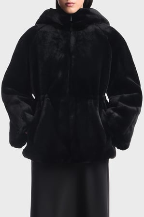 Emporio Armani Logo Nakışlı Çift Taraflı Comfort Fit Suni Kürklü Kaban Kadın KABAN EW001467 AF14618 MC736 SİYAH