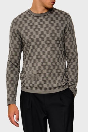 Emporio Armani Saf Yün Yuvarlak Yaka Kazak Erkek KAZAK EM006276 AF29848 F8035 KOYU GRİ