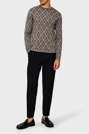 Emporio Armani Saf Yün Yuvarlak Yaka Kazak Erkek KAZAK EM006276 AF29848 F8035 KOYU GRİ