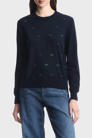 Emporio Armani Yuvarlak Yaka Yünlü Kazak Kadın KAZAK EW004693 AF29551 FB073 MAVİ
