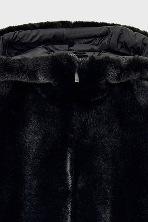 Emporio Armani Logo Nakışlı Çift Taraflı Comfort Fit Suni Kürklü Kaban Kadın KABAN EW001467 AF14618 MC736 SİYAH