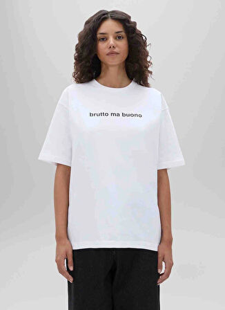 Aspesi Yuvarlak Yaka Baskılı Beyaz Kadın T-Shirt Z ZY04 V070