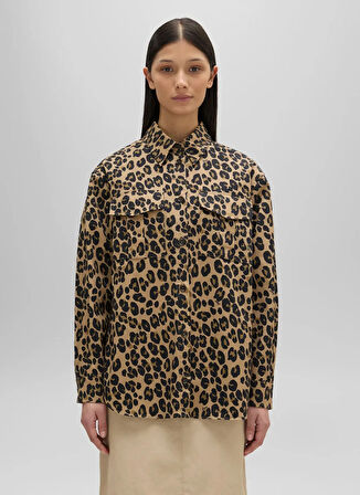 Aspesi Standart Gömlek Yaka Leopar Desenli Kahve Kadın Gömlek G 5418 L109