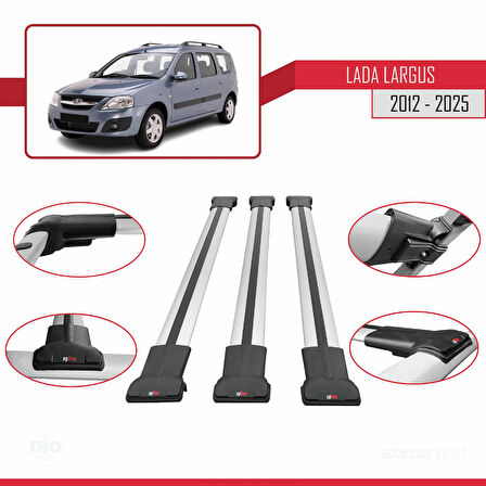 Lada Largus 2012 ve Sonrası ile Uyumlu FLY Model Ara Atkı Tavan Barı Gri 3 Adet