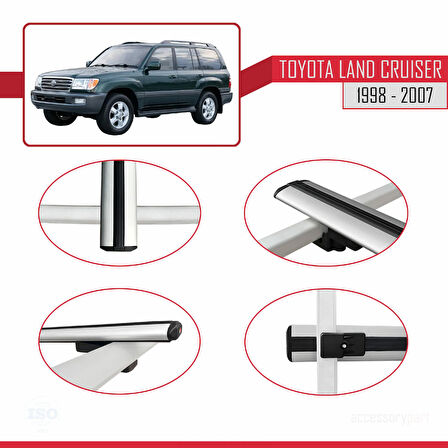 Toyota Land Cruiser 1998-2007 Arası ile Uyumlu BASIC Model Ara Atkı Tavan Barı Gri 2 Adet