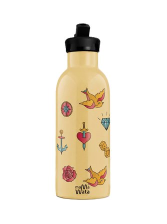 Mamawata Tattoo Pipetli Çocuk Termos Matara 470 ml Paslanmaz Çelik Sızdırmaz Yalıtımlı Suluk