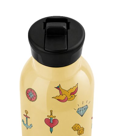 Mamawata Tattoo Pipetli Çocuk Termos Matara 470 ml Paslanmaz Çelik Sızdırmaz Yalıtımlı Suluk
