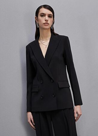 Patrizia Pepe Siyah Kadın Kruvaze Yaka Standart Blazer 8S0483