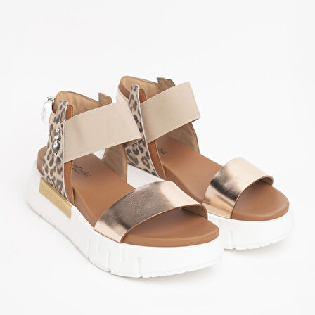 Nero Giardini  Kadın Sandalet E219022D NeroGiardini SPECCHIO OPACO PHARD ARMENIA COGNAC LEO GLITTER ORO TR LIGHT