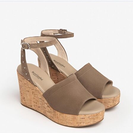 Nero Giardini  Kadın Sandalet E307663D NeroGiardini VELOUR PU.MUSA 8901P RICOPE 405-Castoro