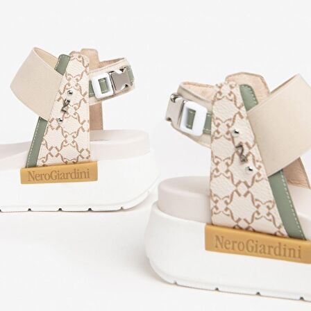 Nero Giardini  Kadın Sandalet E307841D NeroGiardini VERNICE 1039 NAPPA PANDORA SALVIA T.GIOVE BEIGE VELVET 711-Latte