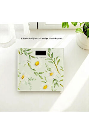 Yaprak Desenli Dijital Banyo Baskülü,tartısı,180 Kg Kapasite, Otomatik Açılma,kg/lb Seçimi,led Ekran