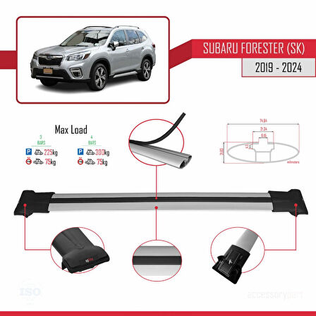 Subaru Forester 5 (SK) 2019-2024 Arası ile Uyumlu FLY Model Ara Atkı Tavan Barı Gri 3 Adet