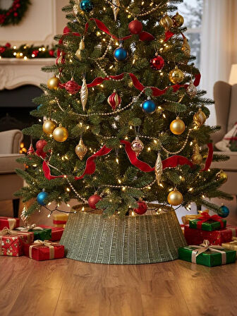 Lumy Yeşil Yılbaşı Ağaç Altı Eteği Metal 52-67*25cm