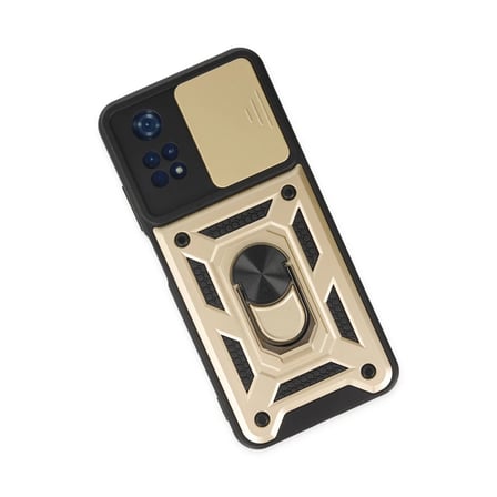 Xiaomi Poco M4 Pro 4G Kılıf Pars Lens Yüzüklü Silikon - Gold