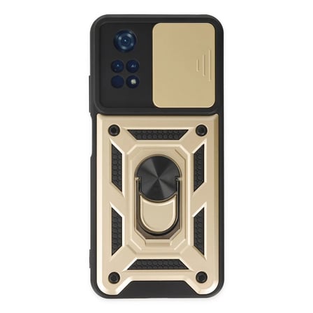 Xiaomi Poco M4 Pro 4G Kılıf Pars Lens Yüzüklü Silikon - Gold