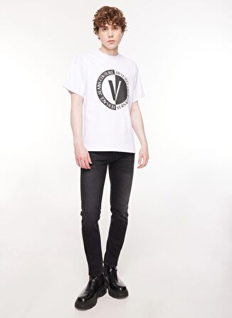 Bisiklet Yaka Beyaz Erkek T-Shirt 75GAHG05CJ01G003
