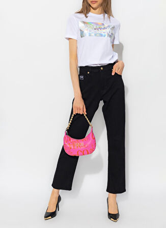 Bisiklet Yaka Baskılı Beyaz Kadın T-Shirt 75HAHF04