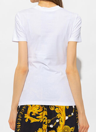Versace Jeans Couture Bisiklet Yaka Baskılı Beyaz Kadın T-Shirt 75HAHE01