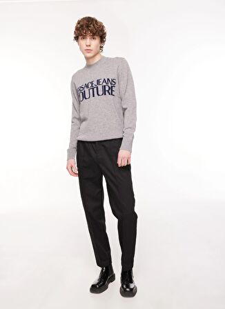 Bisiklet Yaka Slim Fit Gri - Mavi Erkek Kazak 75GAFM01CM31HMGP