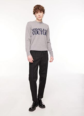 Bisiklet Yaka Slim Fit Gri - Mavi Erkek Kazak 75GAFM01CM31HMGP