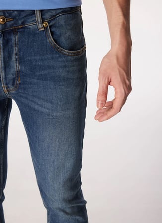 Versace Jeans Couture İndigo Erkek Düz Paça Slim Fit  Denim Pantolon 75GAB533CDW56904
