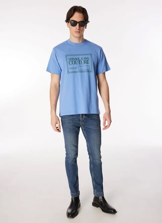Versace Jeans Couture İndigo Erkek Düz Paça Slim Fit  Denim Pantolon 75GAB533CDW56904