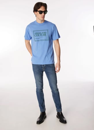 Versace Jeans Couture İndigo Erkek Düz Paça Slim Fit  Denim Pantolon 75GAB533CDW56904