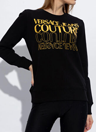 Versace Jeans Couture Yuvarlak Yaka Baskılı Siyah Kadın Sweatshırt 76HAIC00