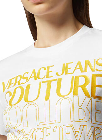 Versace Jeans Couture Yuvarlak Yaka Baskılı Beyaz Kadın T-Shirt 76HAHC00