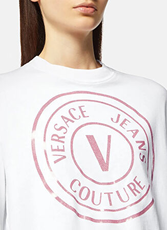 Versace Jeans Couture Yuvarlak Yaka Baskılı Beyaz Kadın T-Shirt 76HAHG05