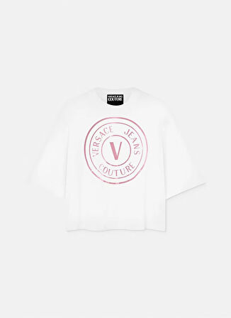 Versace Jeans Couture Yuvarlak Yaka Baskılı Beyaz Kadın T-Shirt 76HAHG05