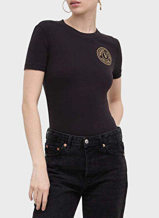 Versace Jeans Couture Yuvarlak Yaka Baskılı Siyah Kadın T-Shirt 76HAHT02