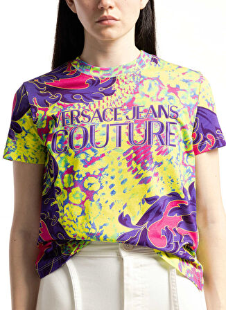 Versace Jeans Couture Yuvarlak Yaka Desenli Çok Renkli Kadın T-Shirt 76HAH6P3