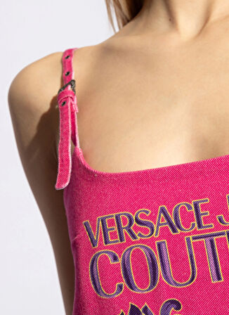 Versace Jeans Couture Kare Yaka Desenli Pembe Kısa Kadın Elbise 76HAO94P