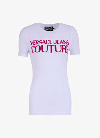 Versace Jeans Couture Yuvarlak Yaka Baskılı Beyaz Kadın T-Shirt 77HAHL01