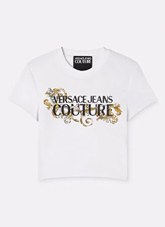 Versace Jeans Couture Yuvarlak Yaka Baskılı Beyaz Kadın T-Shirt 78HAHC05