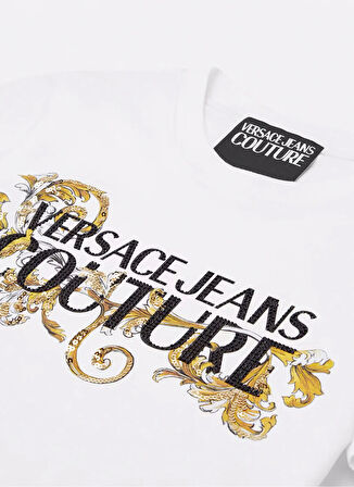 Versace Jeans Couture Yuvarlak Yaka Baskılı Beyaz Kadın T-Shirt 78HAHC05