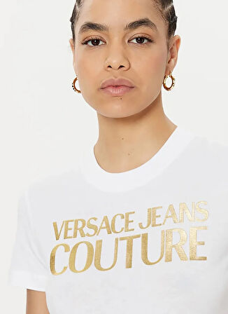 Versace Jeans Couture Yuvarlak Yaka Baskılı Beyaz Kadın T-Shirt 78HAHT01