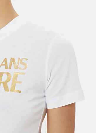 Versace Jeans Couture Yuvarlak Yaka Baskılı Beyaz Kadın T-Shirt 78HAHT01