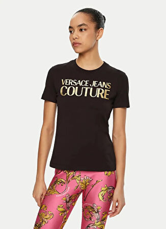 Versace Jeans Couture Yuvarlak Yaka Baskılı Siyah Kadın T-Shirt 78HAHT01