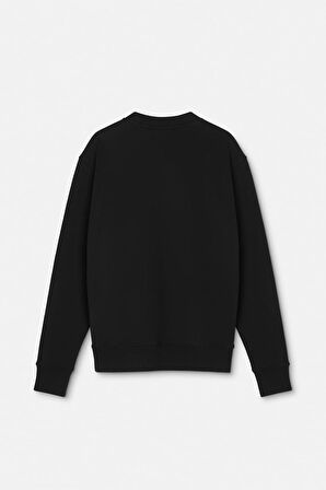 Erkek Regular Fit Barok Desenli Yazı Logolu Bisiklet Yaka Sweatshirt - Siyah/Altın Sarısı | M