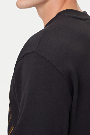 Erkek Altın Rengi Varak Baskı Amblemli Bisiklet Yaka Sweatshirt - Siyah/Gold | M