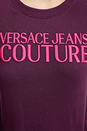 Kadın Regular Fit Nakışlı Yazı Logolu Bisiklet Yaka Sweatshirt - Mor | S