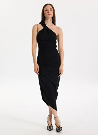 Versace Jeans Couture Boyundan Bağlamalı Yaka Düz Siyah Uzun Kadın Elbise 78HAO903