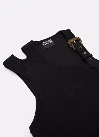 Versace Jeans Couture Klasik Yaka Düz Siyah Kadın Body 78HAM603