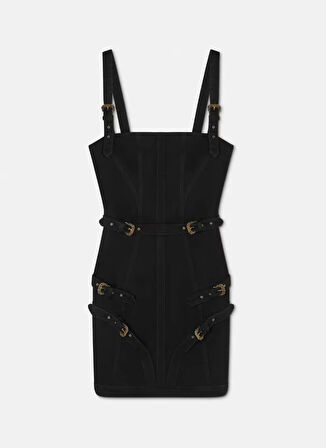 Versace Jeans Couture Kare Yaka Düz Siyah Kısa Kadın Elbise 78HAO952