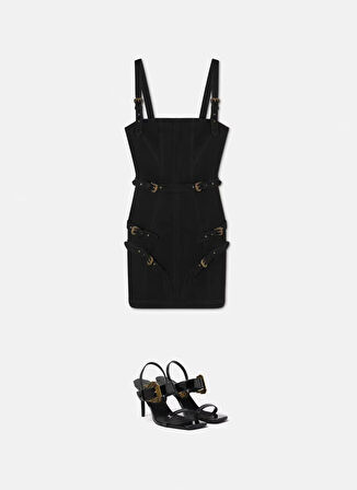 Versace Jeans Couture Kare Yaka Düz Siyah Kısa Kadın Elbise 78HAO952