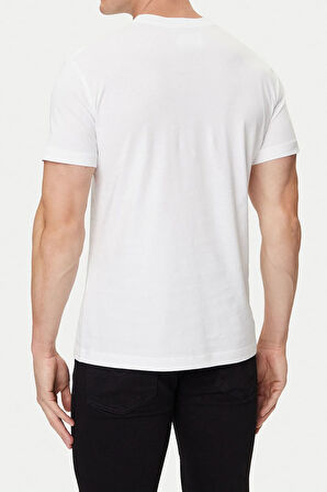 Erkek Regular Fit Altın Rengi Varak Baskı Amblemli Bisiklet Yaka T-Shirt - Beyaz | L