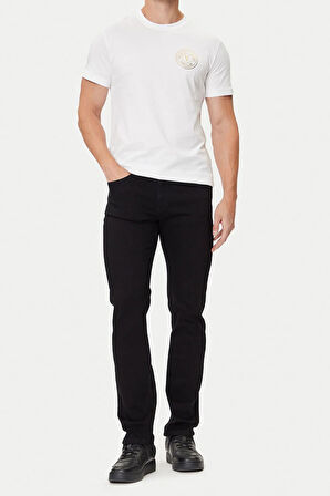 Erkek Regular Fit Altın Rengi Varak Baskı Amblemli Bisiklet Yaka T-Shirt - Beyaz | XL